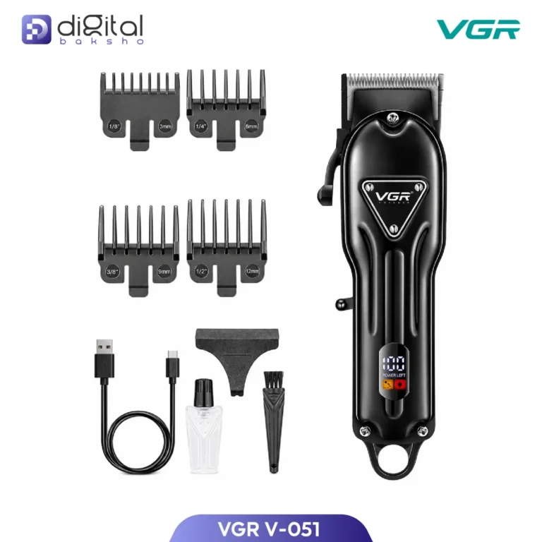 VGR V-051 Professional Trimmer for Men with ceramic and powder metallurgic blade, USB cord & cordless use, shown in product image.