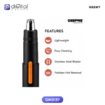 Geemy Gm3137 professional Nose & Hair Trimmer, Front view, black body, silver head, orange slider