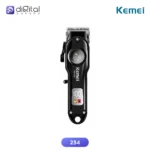 Kemei 234 Professional Hair & Beard Trimmer for Men, Front view with blade, LCD display, side lever