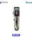 Kemei KM-1550 cordless hair and beard trimmer with self-sharpening carbon stainless steel blades and rechargeable lithium-ion battery, shown from front angle.