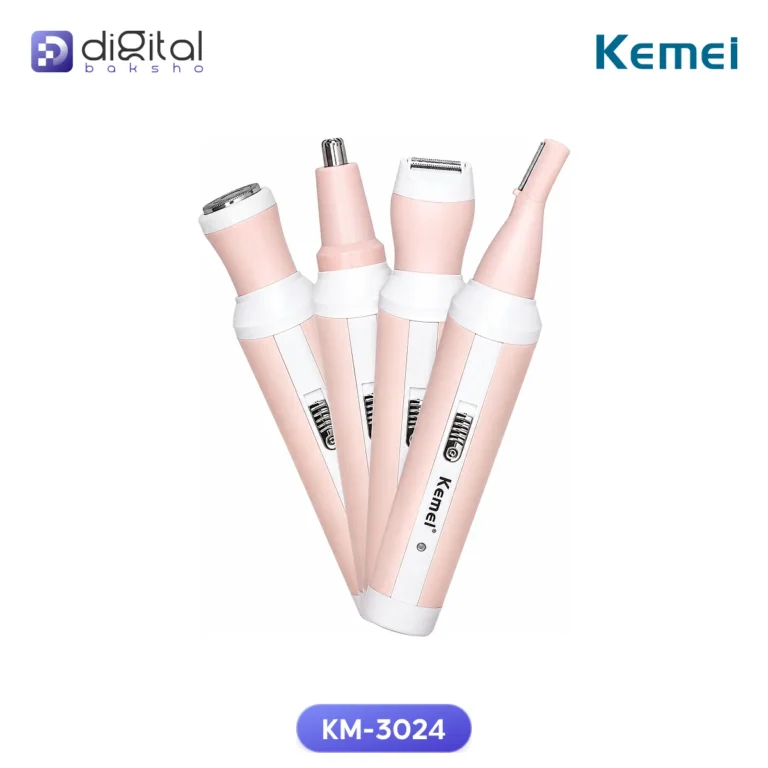 Kemei KM-3024 Leady Shaver & Trimmer, Angled group of four pink and white trimmers