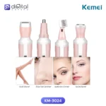 Kemei KM-3024 Leady Shaver & Trimmer, Front view of four pink and white devices