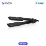 Kemei KM-329 Hair Straightener, Angled open view with plates, dial, cord