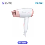 Kemei KM-3365 Kemey Hair Dryer 1800W, Angled view with nozzle, handle, and body