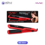 MAC MC-3064 Professional Hair Straightner MAC Styler, Front view red straightener with black plates and box