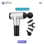 WDS MP-320 Fascial Gun Deep Tissue Muscle Massager, Profile view: massager, ball head, four attachments