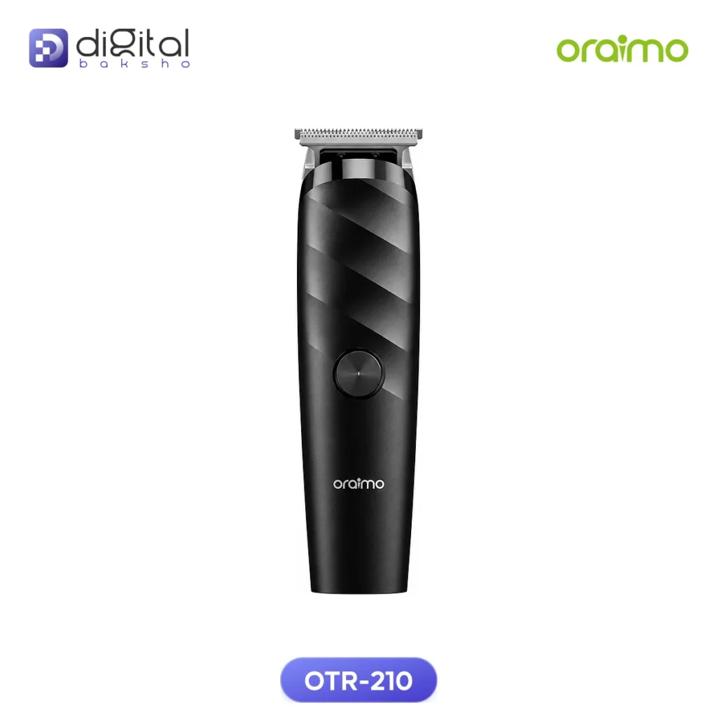 Oraimo OTR-210 Cordless Powerful Electric Smart Trimmer, front view with blade, button, logos, OTR-210