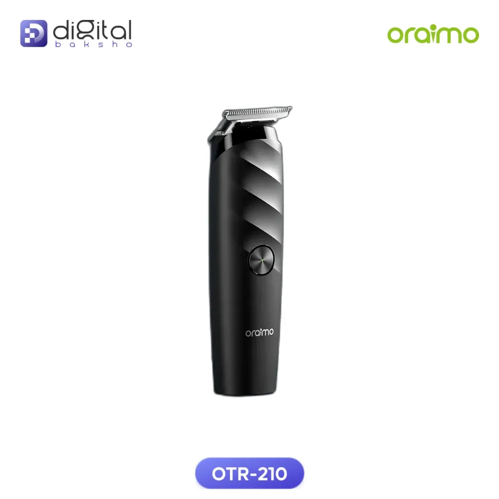 Oraimo OTR-210 Cordless Powerful Electric Smart Trimmer, Upright front view showing blade, button, and logo