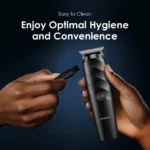 Oraimo OTR-210 Cordless Powerful Electric Smart Trimmer, Angled view, trimmer in hand, brush held