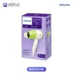 Philips BHC015/05 Essential Care 1200 Hair Dryer, Angled product box front, side, dryer image