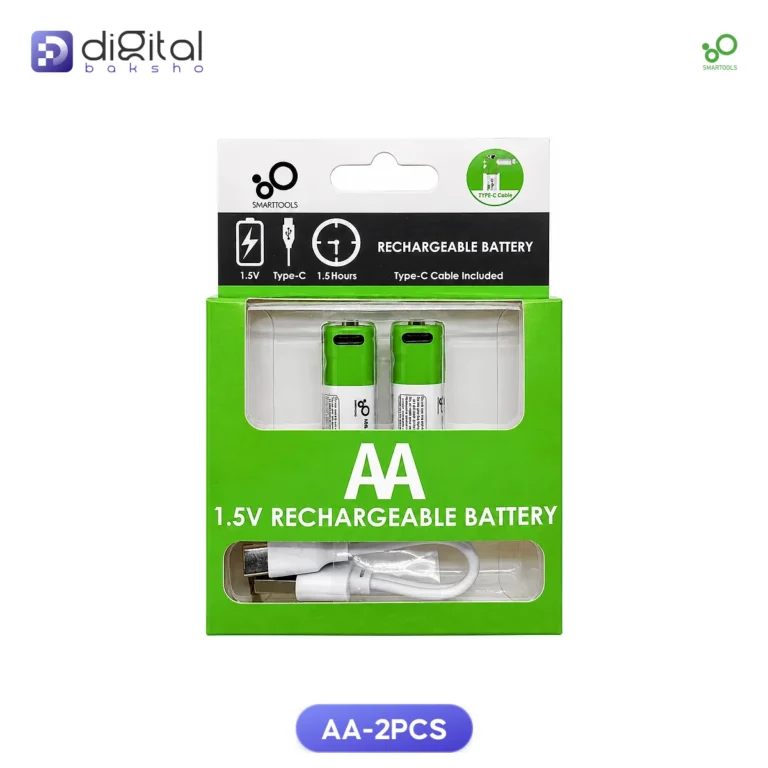 Smartoools AA-2PCS Type-C Rechargeable Batteries AA 2 Pcs, Front view of two batteries and cable