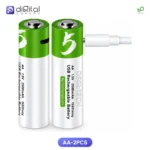 Smartoools AA-2PCS Type-C Rechargeable Batteries AA 2 Pcs, Upright view of two batteries with USB plug