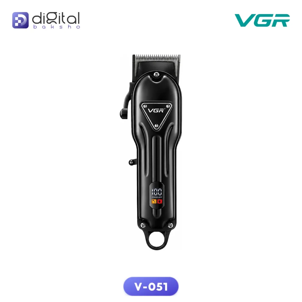 VGR V-051 professional hair trimmer for men with ceramic and powder metallurgic blade, USB cord and cordless use, available at DigitalBaksho Bangladesh.