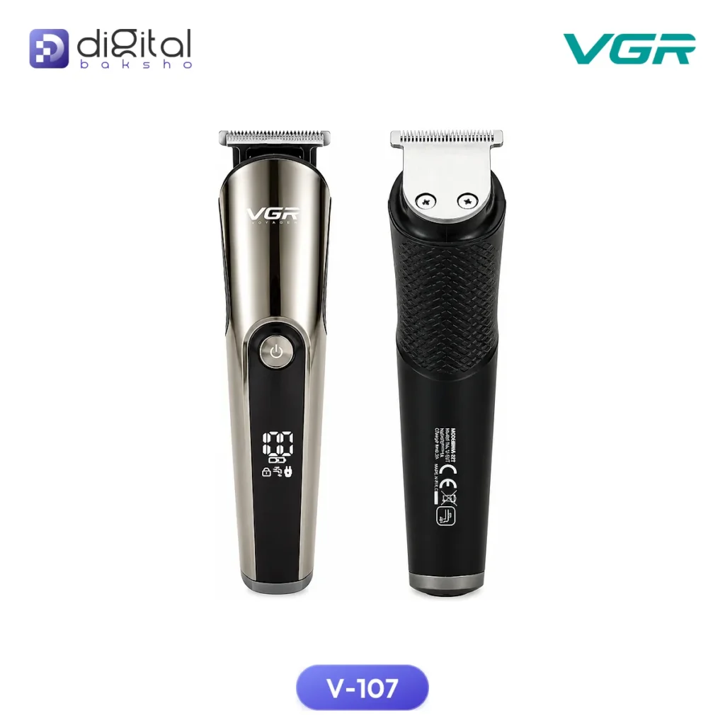 VGR V-107 (11-in-1) Grooming Kit IPX6 Waterproof, Front and back views, digital display, blade