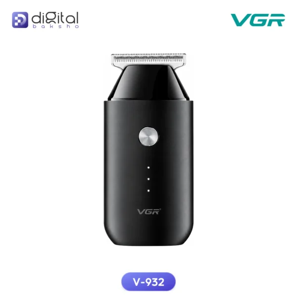 VGR V-932 Rechargeable Pocket Trimmer for Men, front view with blade head, button, three LEDs
