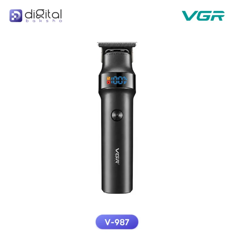 VGR V-987 Hair & Beard Trimmer, Front view with digital display, blade, power button