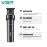 VGR V-987 Hair & Beard Trimmer, Front view with digital display, blade, button