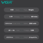 VGR V-987 Hair & Beard Trimmer, Front view, VGR logo, five gray text bars