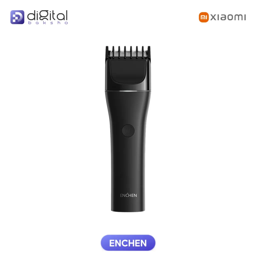 Xiaomi ENCHEN Boost 2 Hair Clipper for Men, Front view: black trimmer, comb blade, button
